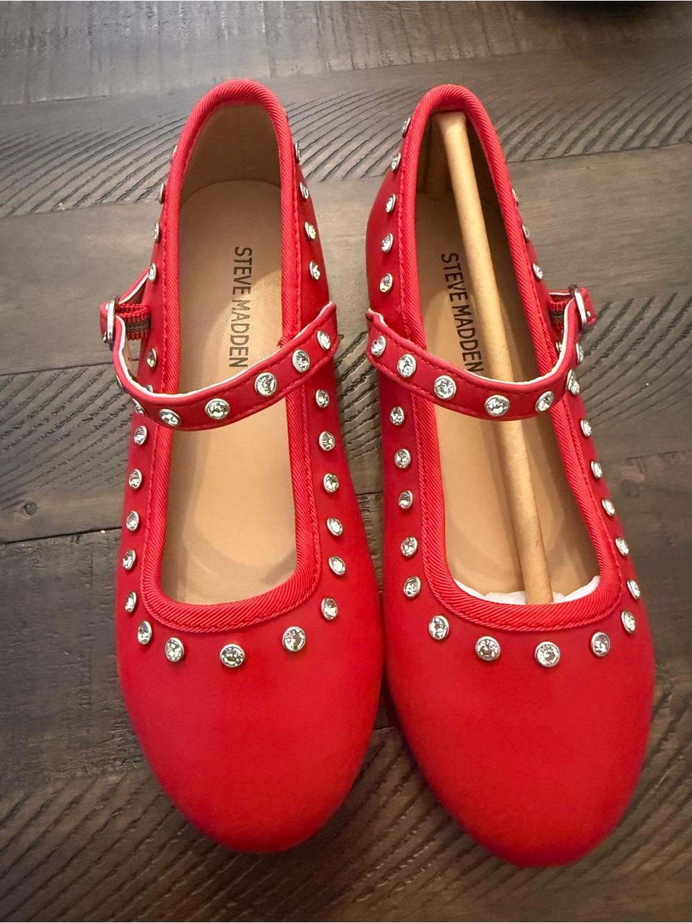 Steve Madden girls Red Crystal-Embellished Mary Jane Flats